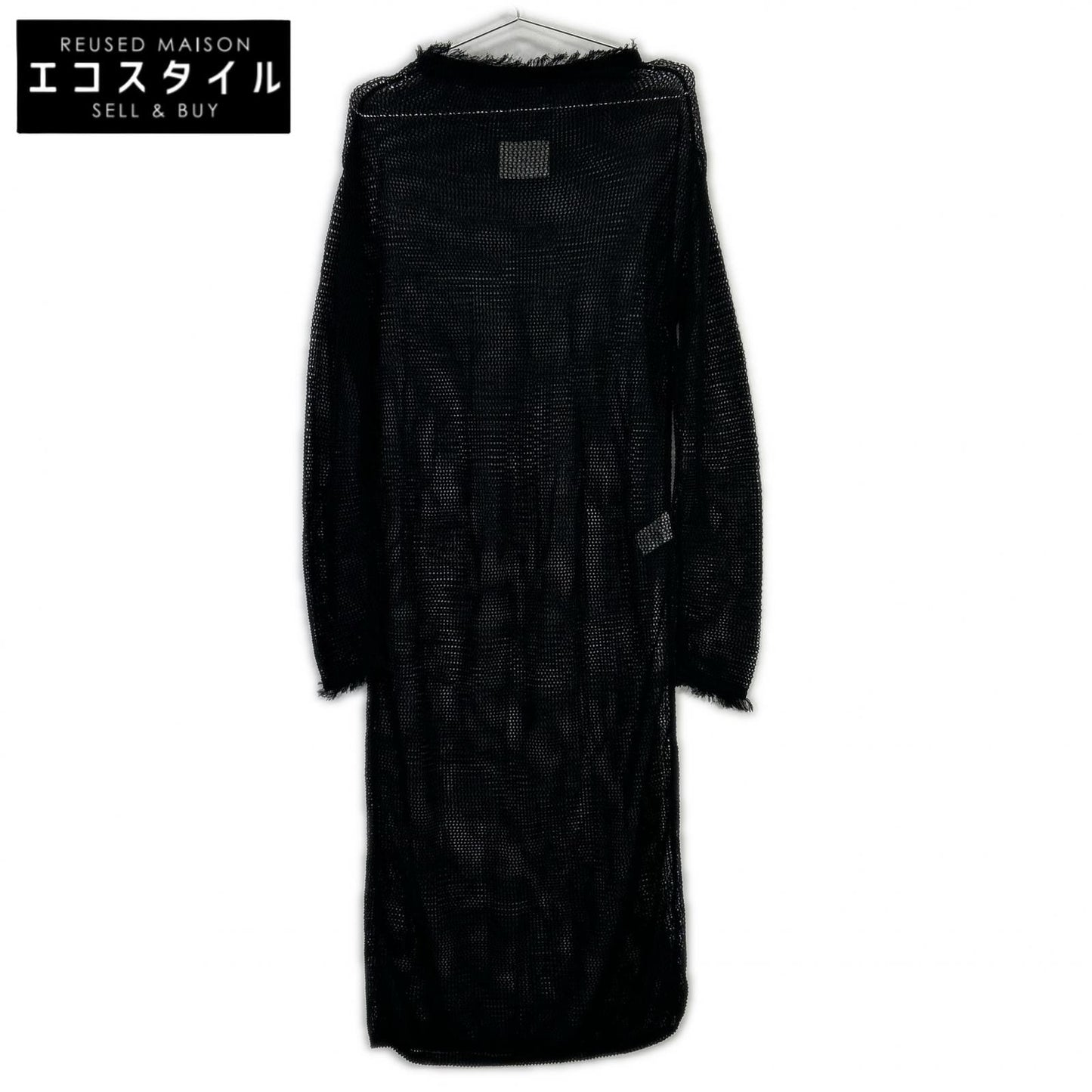 TN19SS025 ﾌﾞﾗｯｸ ﾛﾝｸﾞﾆｯﾄ ﾒｯｼｭ ﾜﾝﾋﾟｰｽ ワンピース レディース