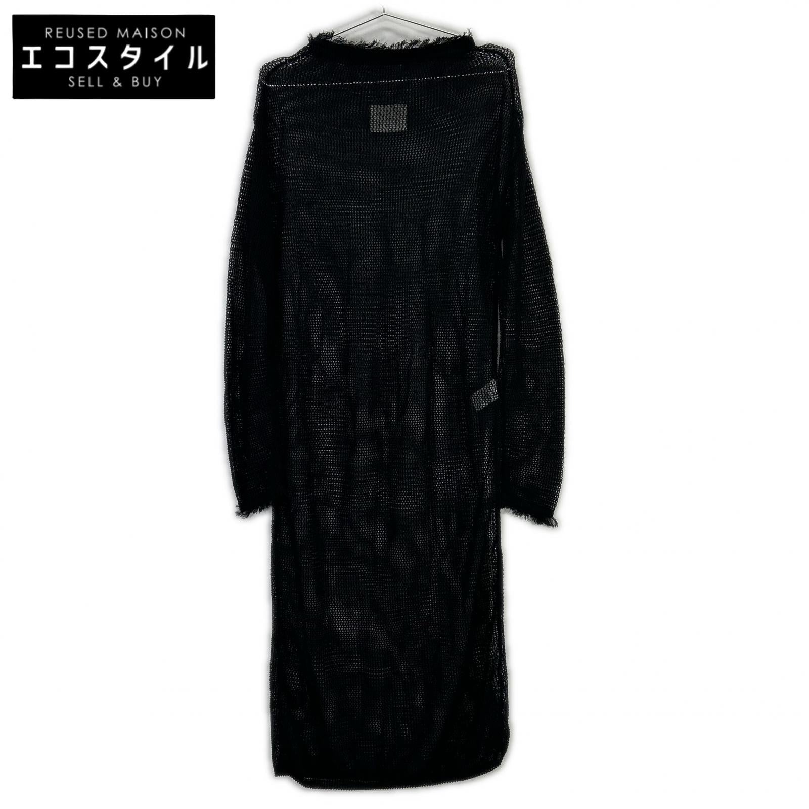 TN19SS025 ﾌﾞﾗｯｸ ﾛﾝｸﾞﾆｯﾄ ﾒｯｼｭ ﾜﾝﾋﾟｰｽ ワンピース レディース