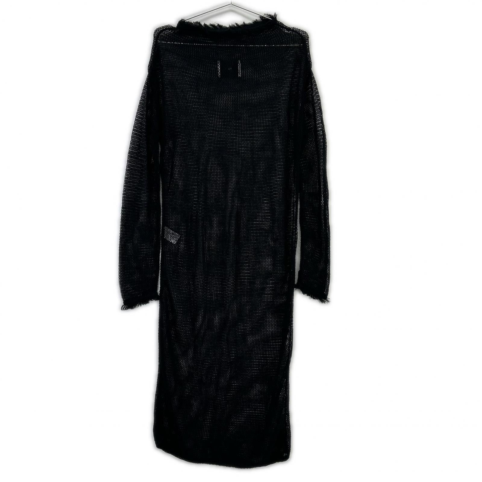 TN19SS025 ﾌﾞﾗｯｸ ﾛﾝｸﾞﾆｯﾄ ﾒｯｼｭ ﾜﾝﾋﾟｰｽ ワンピース レディース
