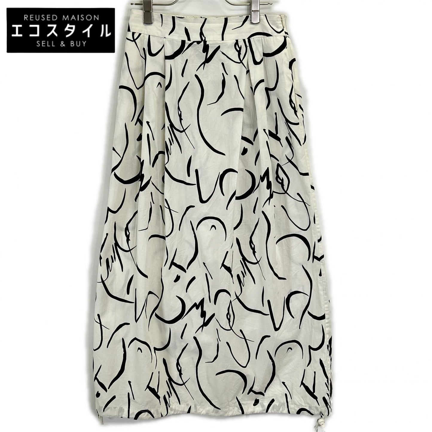 MYA22SS-SK01-1 ﾎﾜｲﾄ 総柄 PRINT DRAWSTRING SKIRT スカート S-M レディース