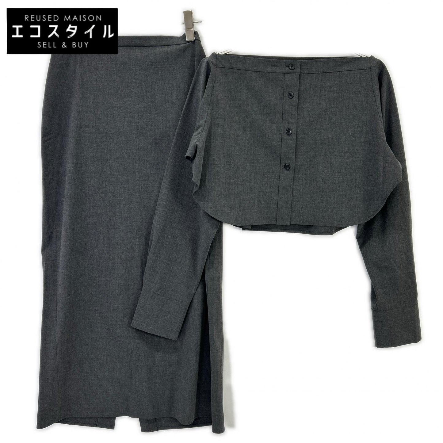 25AW ｸﾞﾚｰ 接触冷感 ﾏﾙﾁWAYﾚｲﾔｰﾄﾞｼｬﾂｽｶｰﾄｾｯﾄ スーツ セットアップ 38 レディース