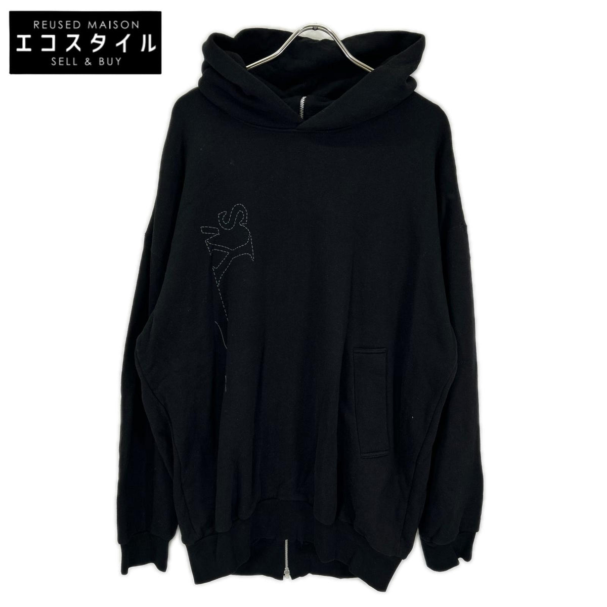 Y's ワイズ YJ-T03-671 ブラック コットン バックジップアップ フーディー トップス