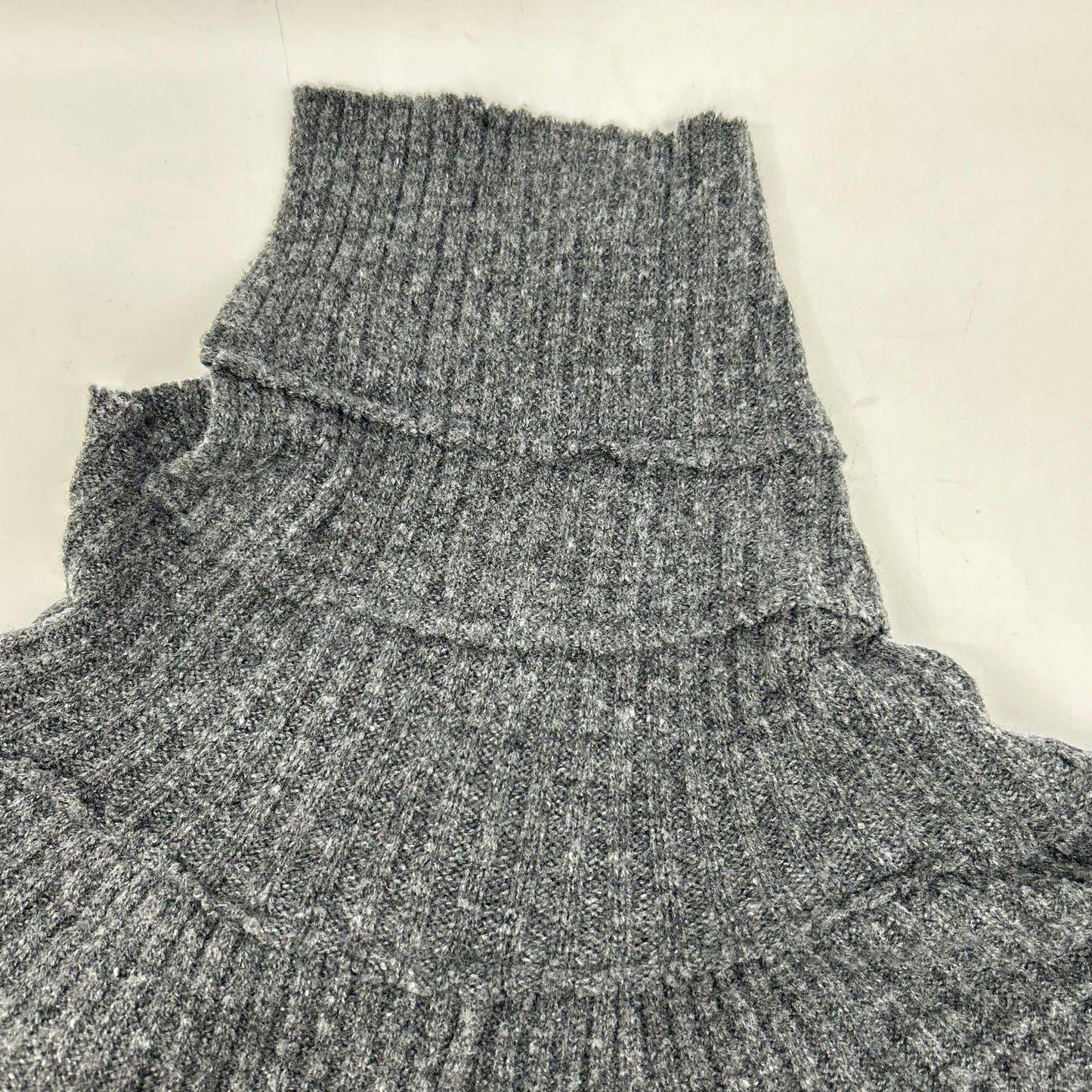 YC-T76-173 Grey Wool Asymmetrical Turtleneck Poncho Knit Top 2 Women's