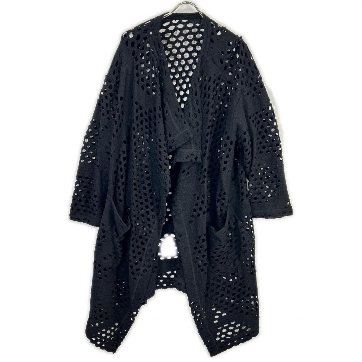 YJ-T21-677 Black Wool Cutwork Design Long Cardigan Tops 2 Women's