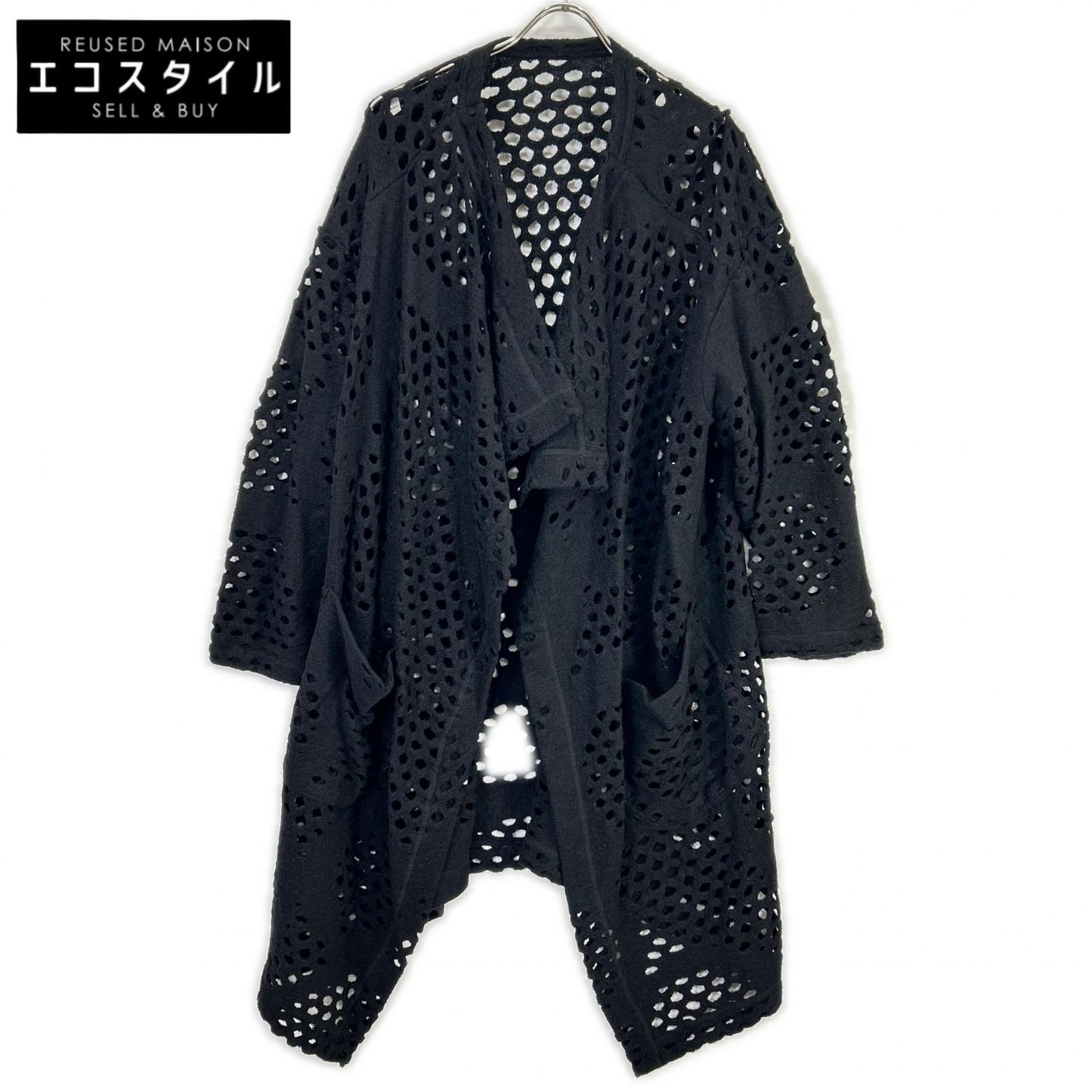 YJ-T21-677 Black Wool Cutwork Design Long Cardigan Tops 2 Women's