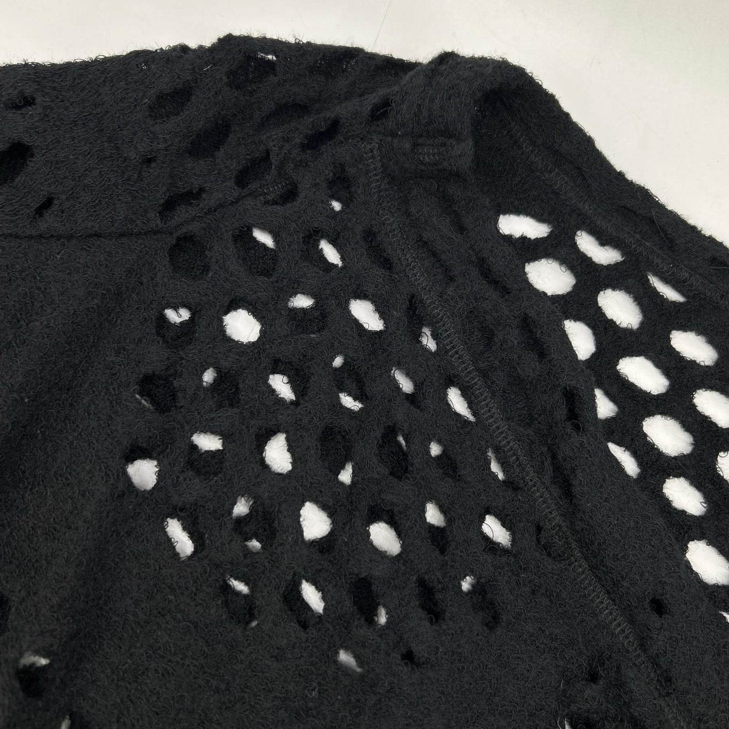 YJ-T21-677 Black Wool Cutwork Design Long Cardigan Tops 2 Women's
