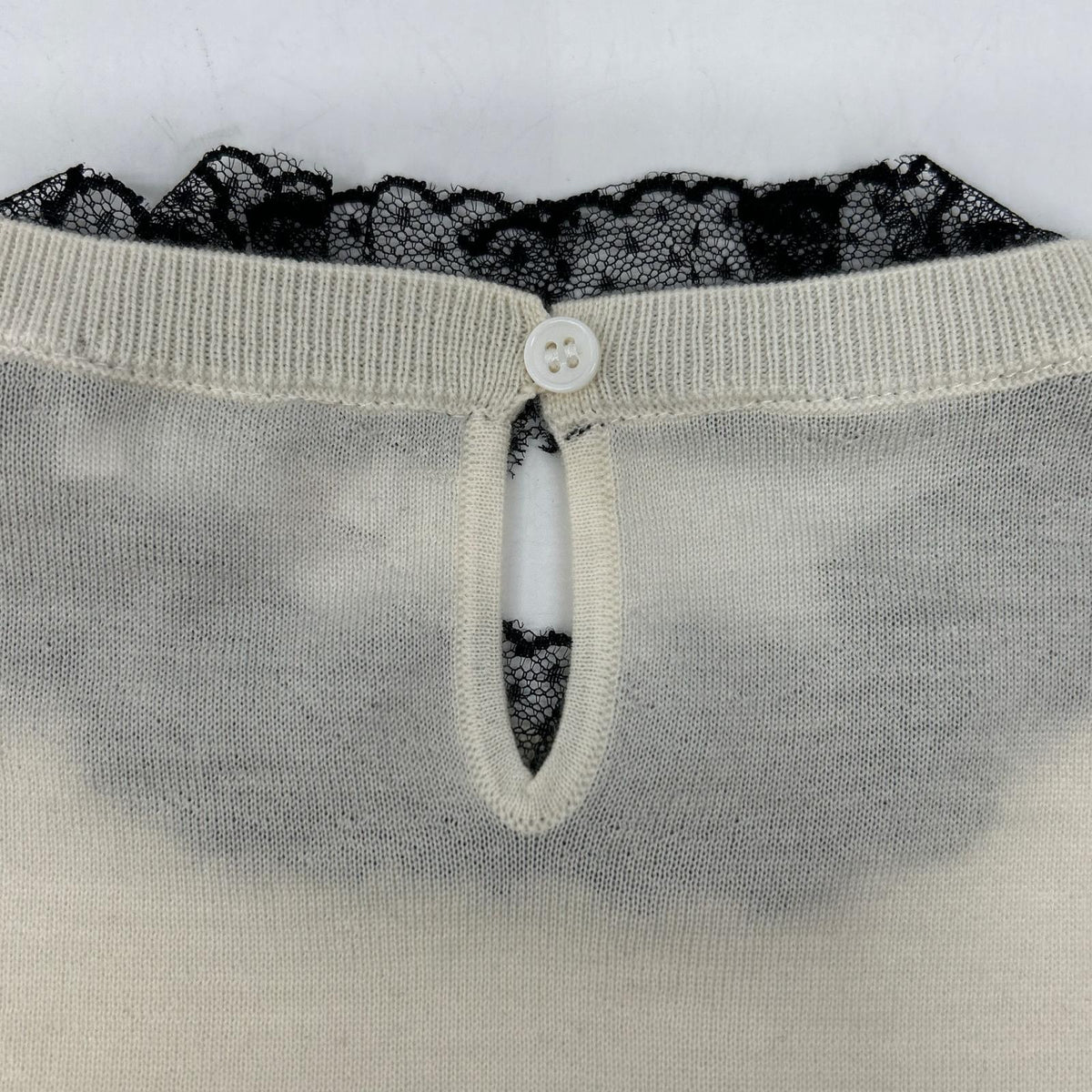 XR3KC09J 象牙色 羊毛×羊绒 蕾丝领 针织 上衣 M 女士