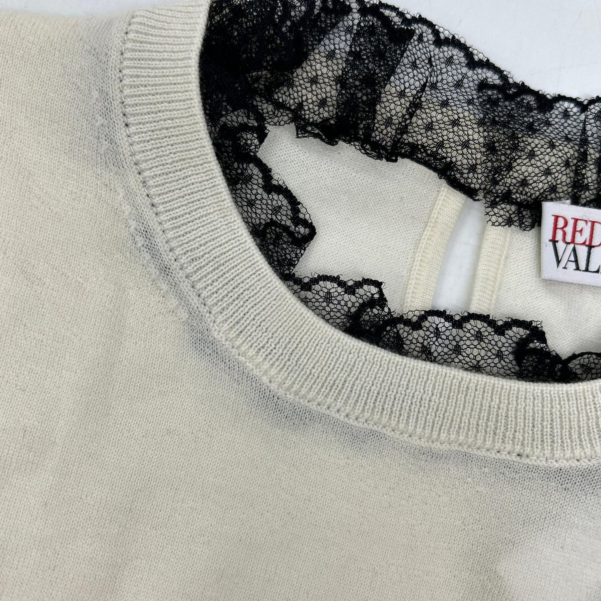 XR3KC09J 象牙色 羊毛×羊绒 蕾丝领 针织 上衣 M 女士