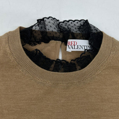 RED VALENTINO レッドヴァレンチノ XR3KC09J ブラウン ウール×カシミヤ レースカラー ニット トップス