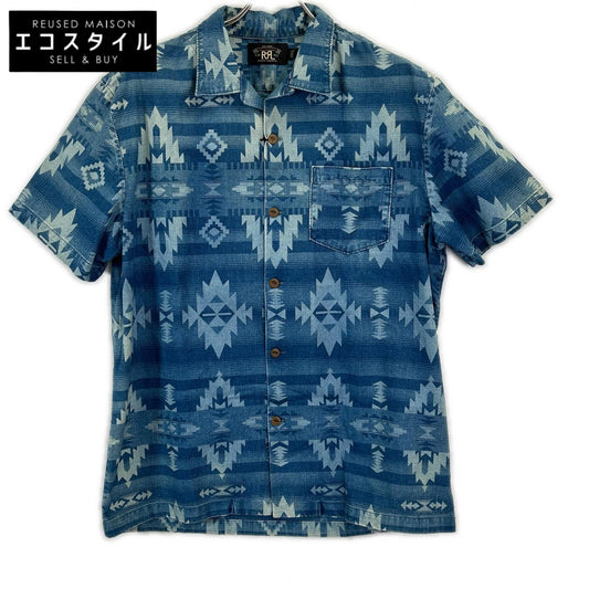MNRRWOV1N810008 Blue Native Print Short Sleeve Aloha Shirt Tops L Men's