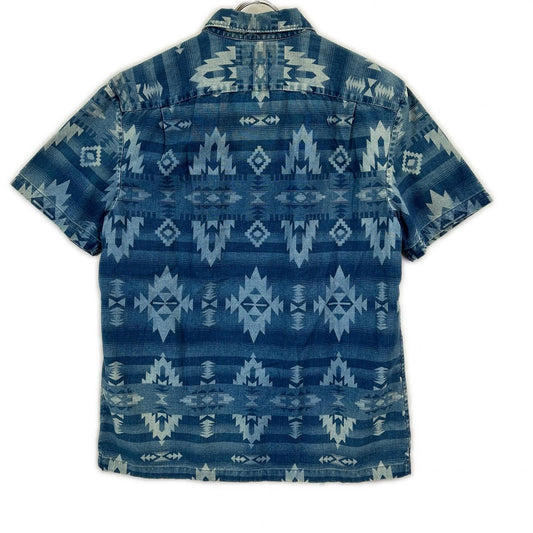 MNRRWOV1N810008 Blue Native Print Short Sleeve Aloha Shirt Tops L Men's