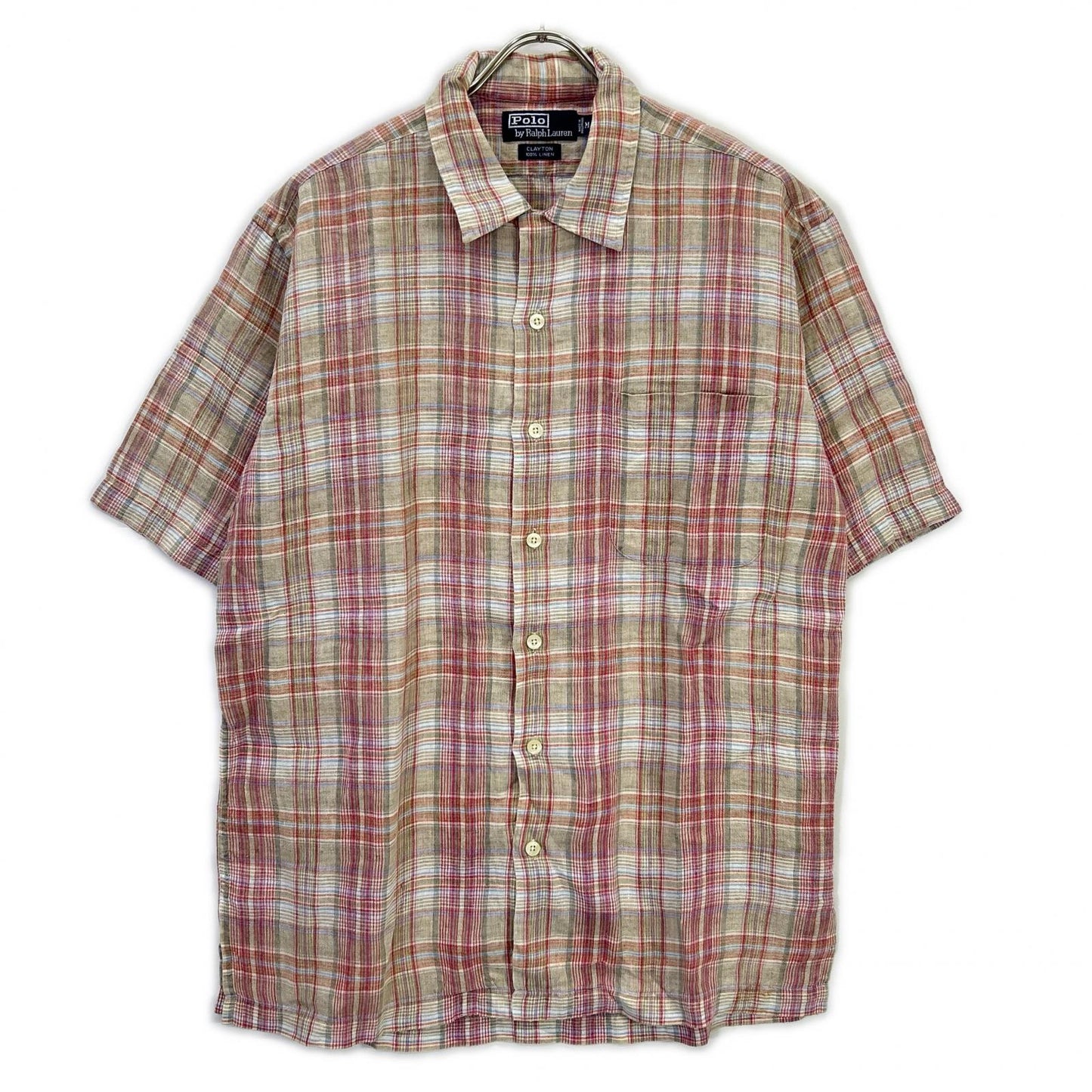 POLO RALPH LAUREN ポロ ラルフローレン 90年代 CLAYTON クレイトン チェック リネン100 オープンカラーシャツ トップス