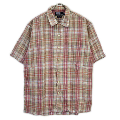 POLO RALPH LAUREN ポロ ラルフローレン 90年代 CLAYTON クレイトン チェック リネン100 オープンカラーシャツ トップス