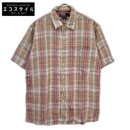 90年代 CLAYTON ｸﾚｲﾄﾝ ﾁｪｯｸ ﾘﾈﾝ100 ｵｰﾌﾟﾝｶﾗｰｼｬﾂ トップス M メンズ