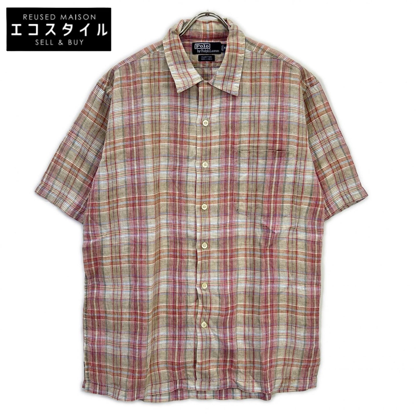 POLO RALPH LAUREN ポロ ラルフローレン 90年代 CLAYTON クレイトン チェック リネン100 オープンカラーシャツ トップス