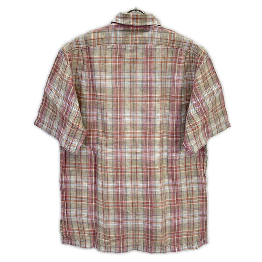 90s CLAYTON Check Linen 100% Open Collar Shirt Tops M Men's