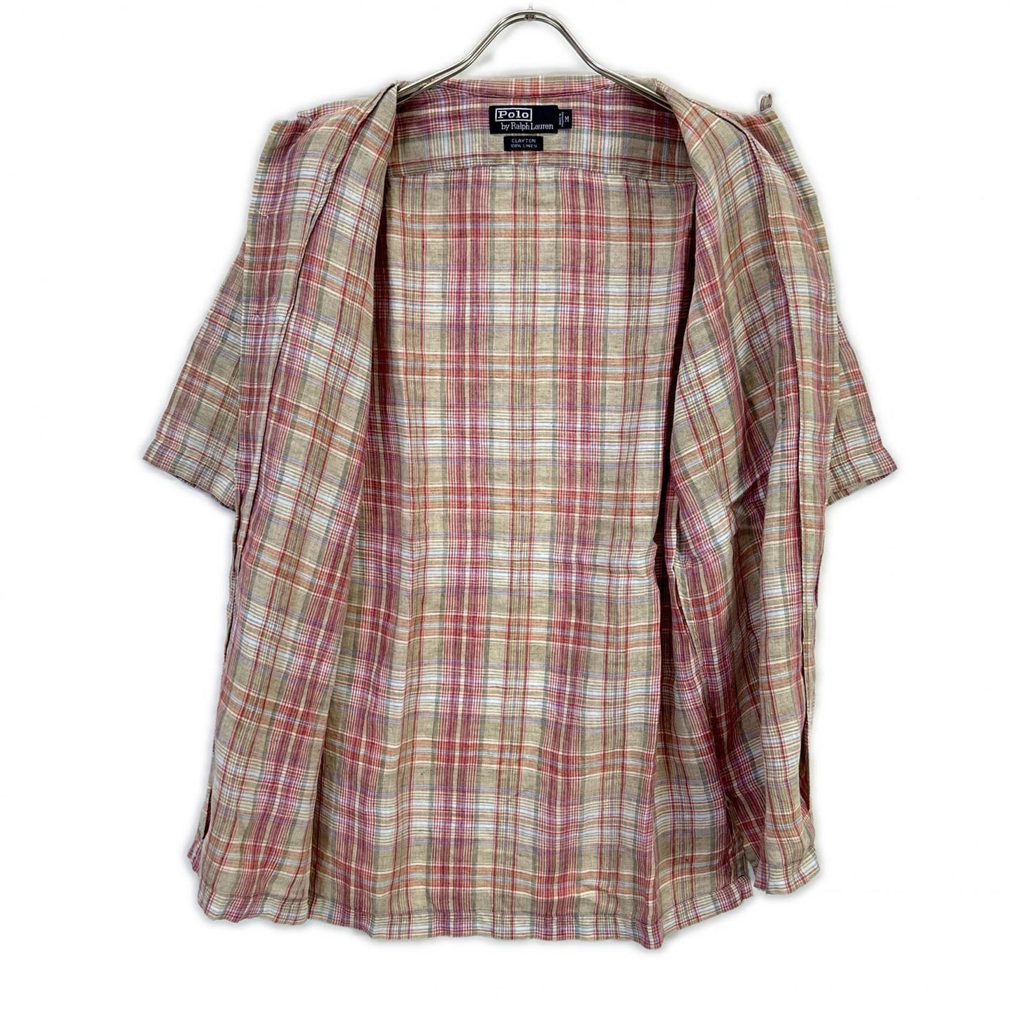 POLO RALPH LAUREN ポロ ラルフローレン 90年代 CLAYTON クレイトン チェック リネン100 オープンカラーシャツ トップス