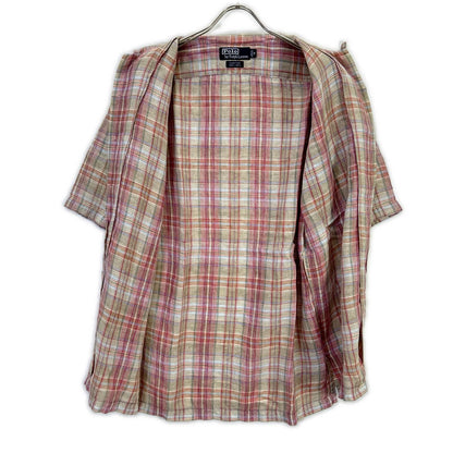 POLO RALPH LAUREN ポロ ラルフローレン 90年代 CLAYTON クレイトン チェック リネン100 オープンカラーシャツ トップス