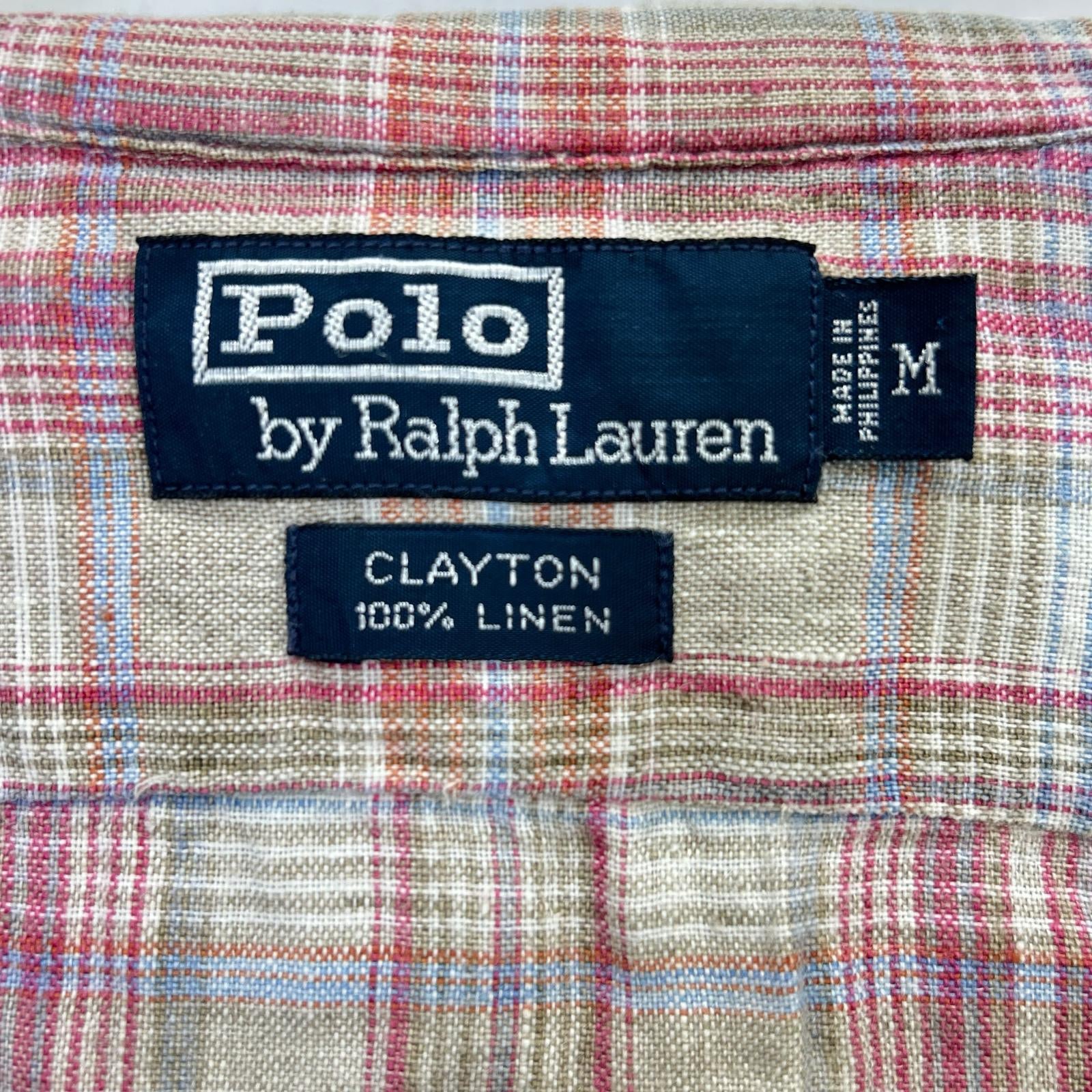 POLO RALPH LAUREN ポロ ラルフローレン 90年代 CLAYTON クレイトン チェック リネン100 オープンカラーシャツ トップス