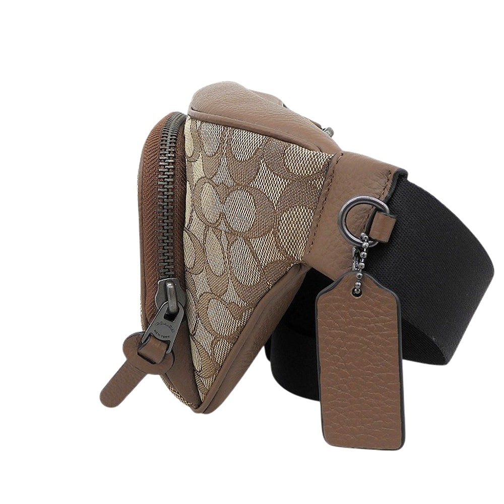COACH コーチ 美品 トンプソンベルト シグネチャー ジャガード ストライプ ボディバッグ メンズ ブラウン×ベージュ ボディバッグ