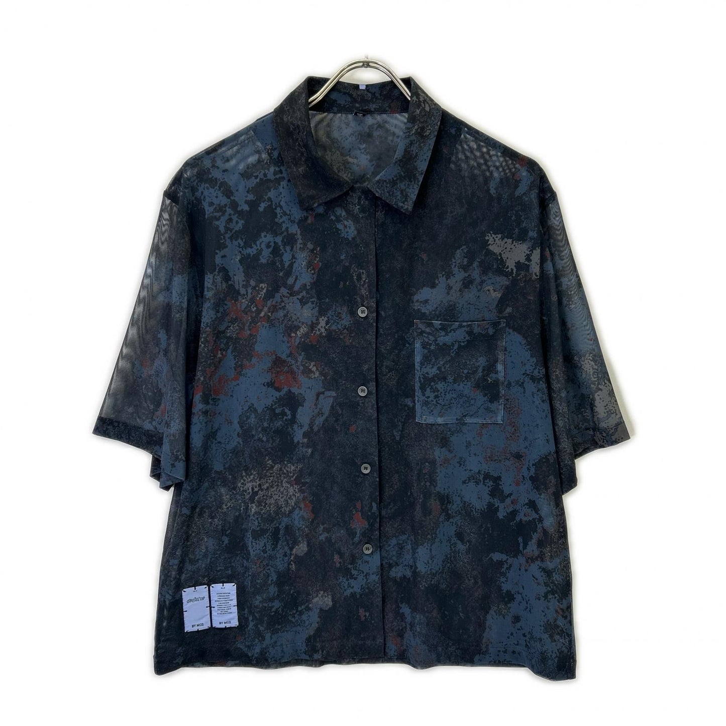 【BY MCQ】ﾈｲﾋﾞｰ 総柄 ｼｱｰ ｵｰﾌﾟﾝｶﾗｰ ｼｬﾂ トップス レディース