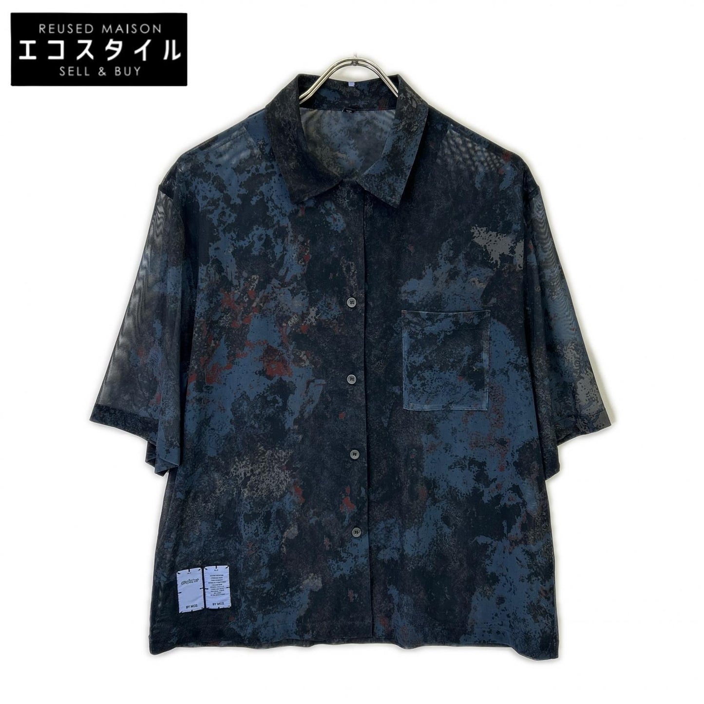 【BY MCQ】ﾈｲﾋﾞｰ 総柄 ｼｱｰ ｵｰﾌﾟﾝｶﾗｰ ｼｬﾂ トップス レディース