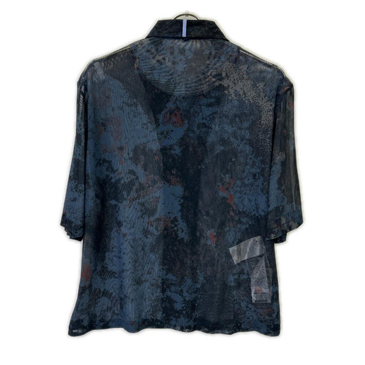 [BY MCQ] Navy All-Over Pattern Sheer Open-Collar Shirt Top Women's