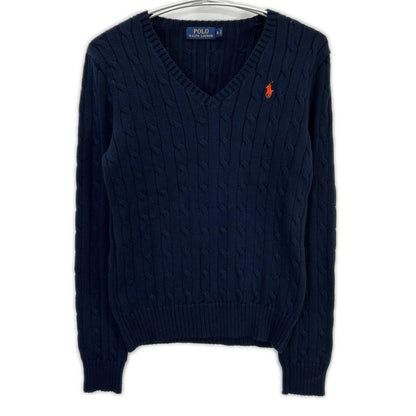 POLO RALPH LAUREN ポロ ラルフローレン ネイビー オレンジスモールポニー Vネック ケーブルニット トップス