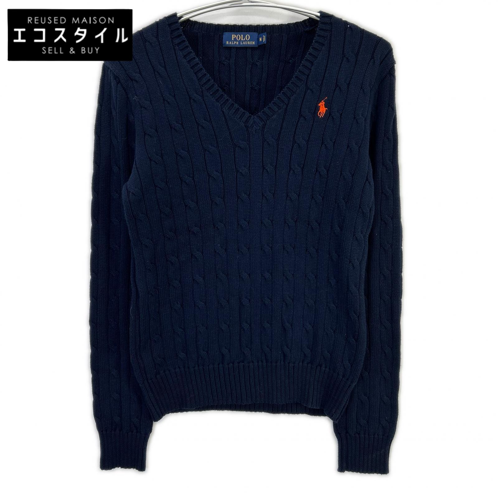 POLO RALPH LAUREN ポロ ラルフローレン ネイビー オレンジスモールポニー Vネック ケーブルニット トップス