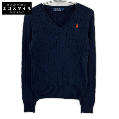 POLO RALPH LAUREN ポロ ラルフローレン ネイビー オレンジスモールポニー Vネック ケーブルニット トップス