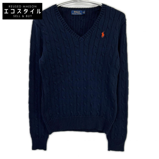 POLO RALPH LAUREN ポロ ラルフローレン ネイビー オレンジスモールポニー Vネック ケーブルニット トップス