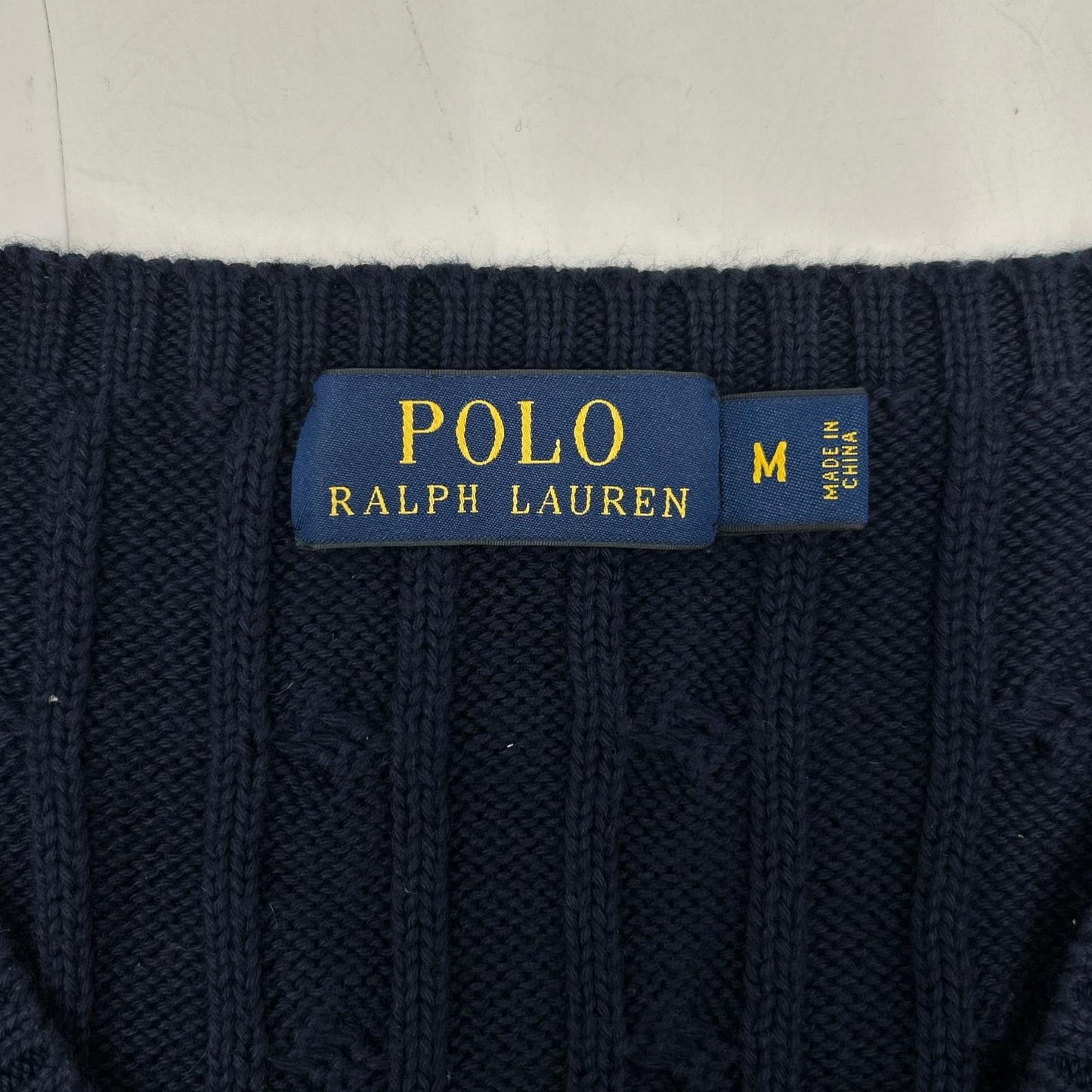 POLO RALPH LAUREN ポロ ラルフローレン ネイビー オレンジスモールポニー Vネック ケーブルニット トップス