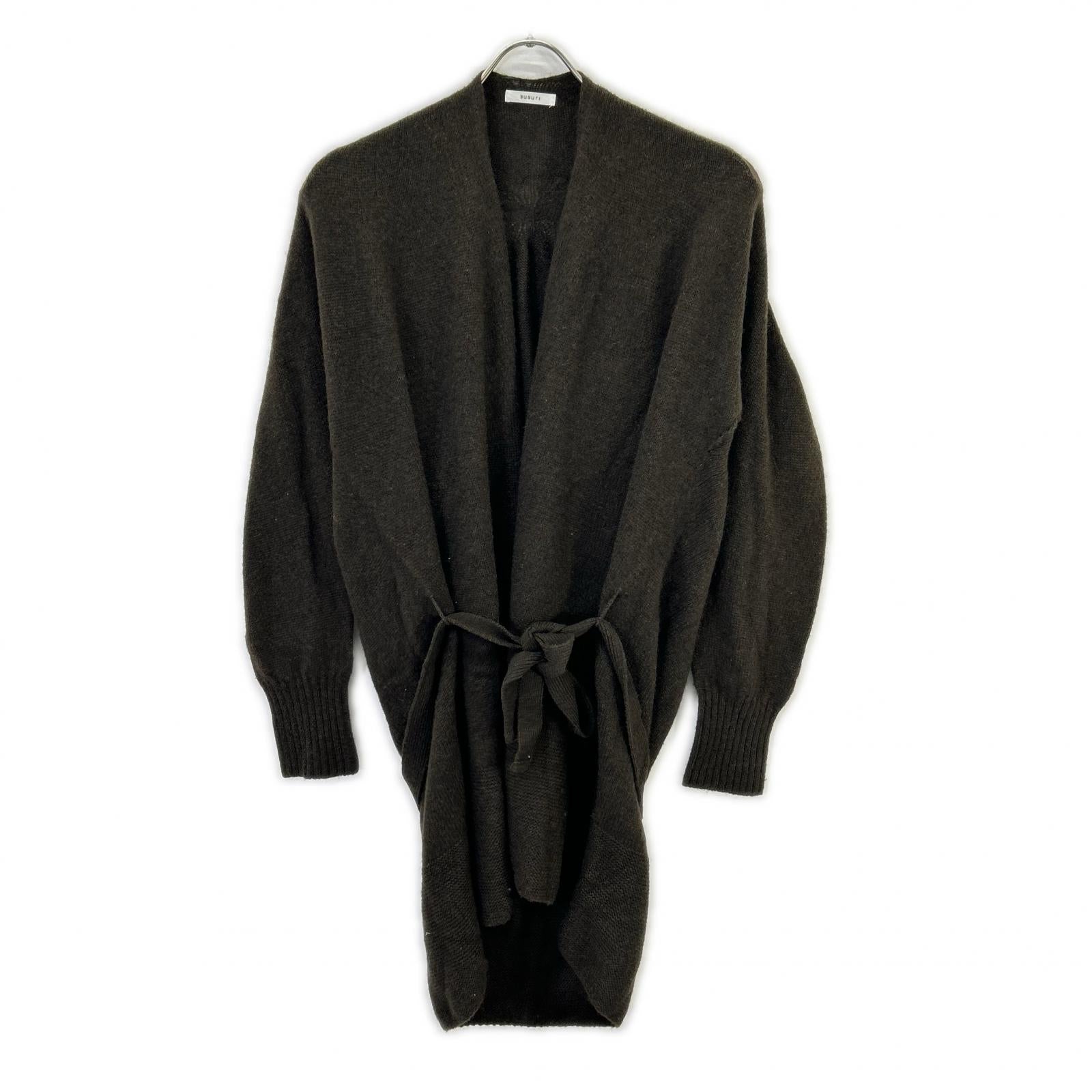 16-570 Green Wool Blend Long Knit Cardigan Women's Top