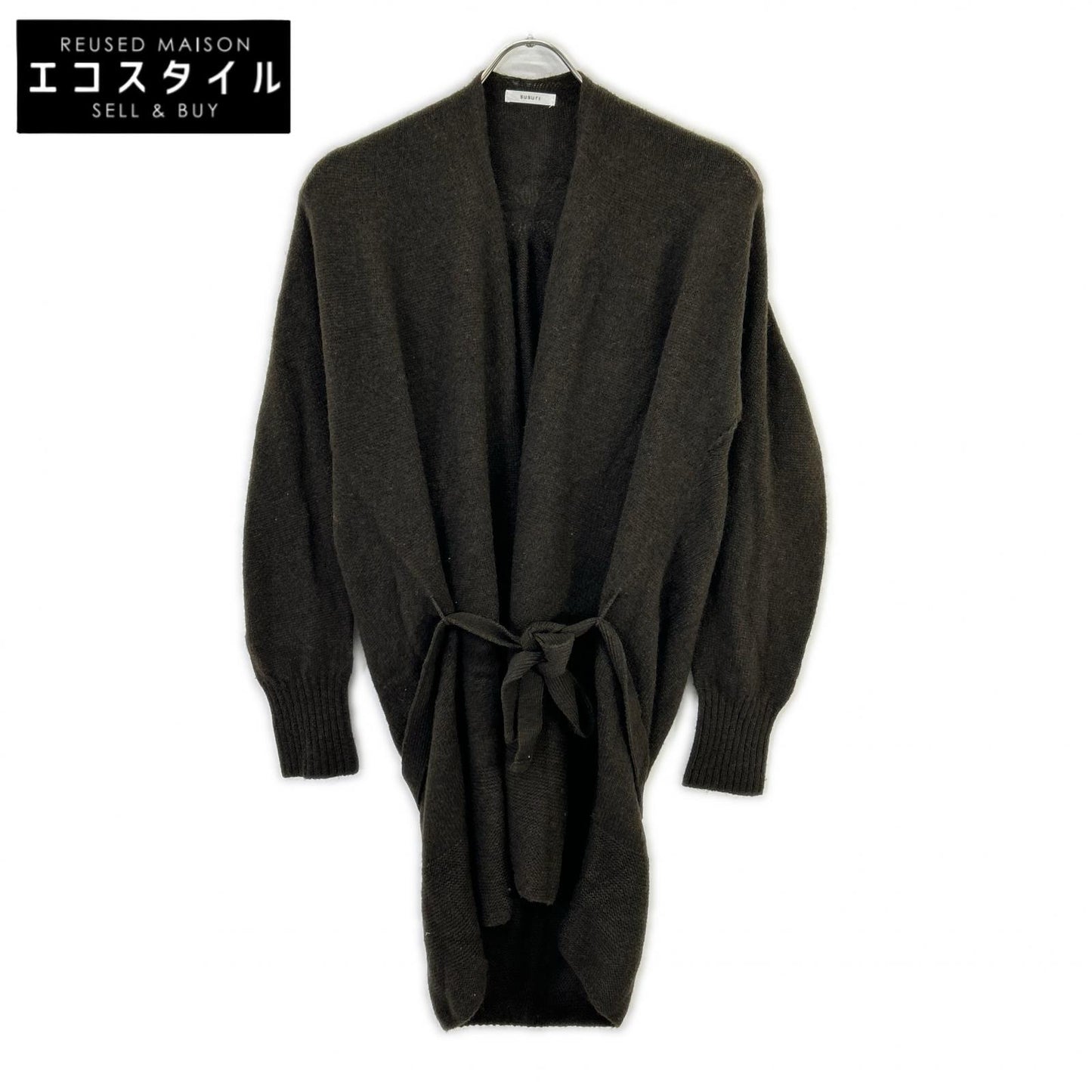 16-570 Green Wool Blend Long Knit Cardigan Women's Top