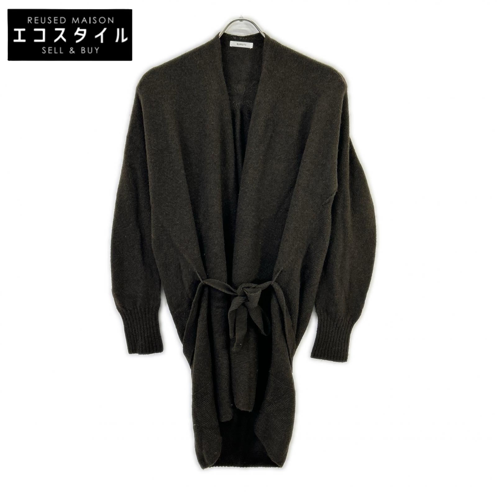 16-570 Green Wool Blend Long Knit Cardigan Women's Top