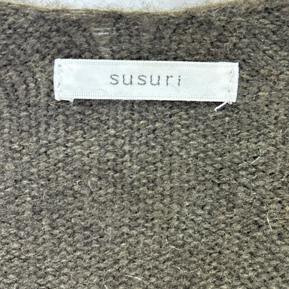 16-570 Green Wool Blend Long Knit Cardigan Women's Top