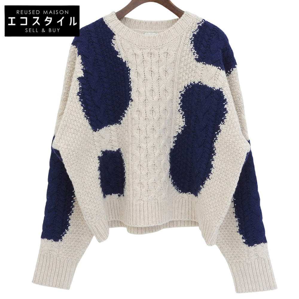 6(ROKU) ロク 美品 ケーブル クルーネック ニット トップス レディース アイボリー×ネイビー 8613-199-0235 トップス