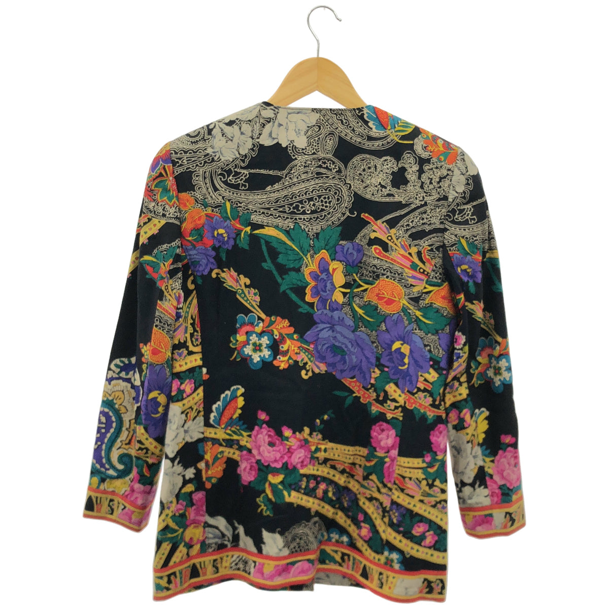 LEONARD Leonard 0271701 Black Silk All-Over-Pattern Collarless Jacket Jacket