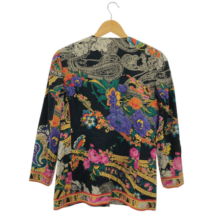 LEONARD Leonard 0271701 Black Silk All-Over-Pattern Collarless Jacket Jacket