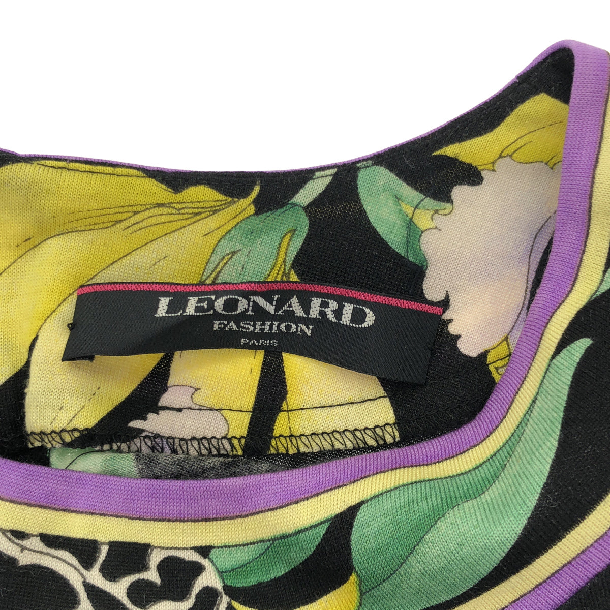 LEONARD レオナール 0349100/0342100 ブラック ウール×シルク 花柄 ノーカラー ジャケット スカート セットアップ 2点セット スーツ セットアップ