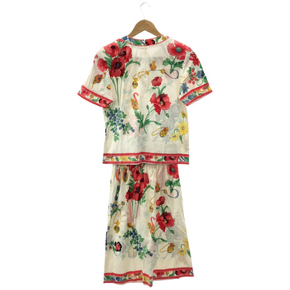 LEONARD レオナール Ivory Cotton Floral Print Cut-and-Sew Top and Skirt Two-Piece Set Suit Set-Up
