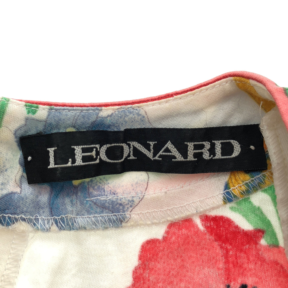 LEONARD レオナール Ivory Cotton Floral Print Cut-and-Sew Top and Skirt Two-Piece Set Suit Set-Up