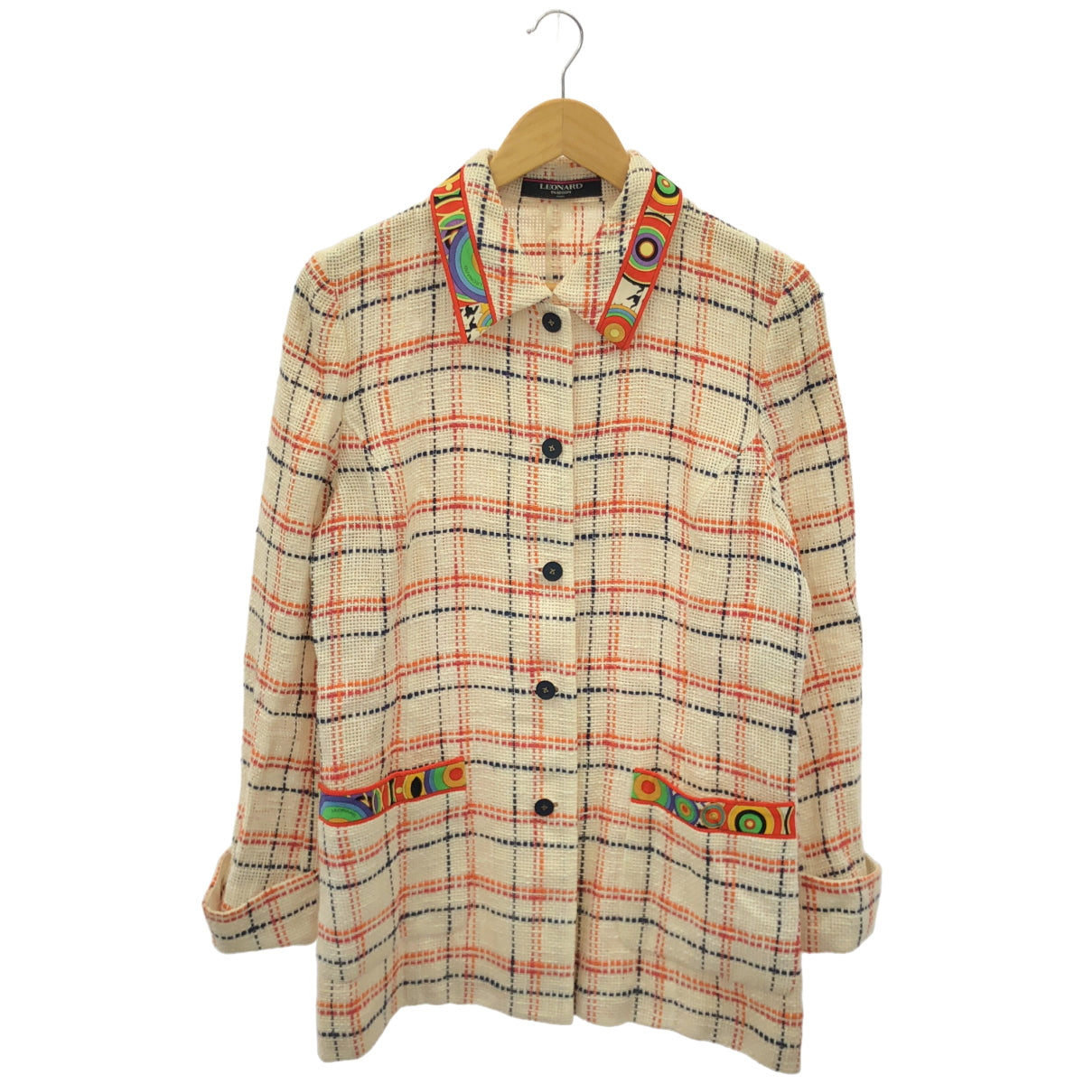 LEONARD レオナール 0371052 アイボリー リネン×コットン チェック ジャケット ジャケット