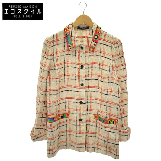 LEONARD Leonard 0371052 Ivory Linen×Cotton Checked Jacket Jacket