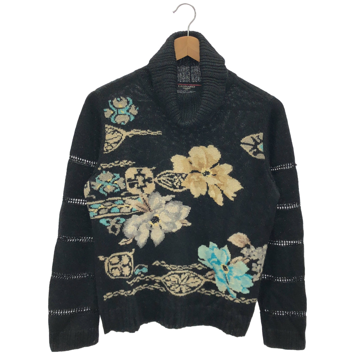 LEONARD レオナール 0347410 ブラック モヘア 花柄 ニット トップス