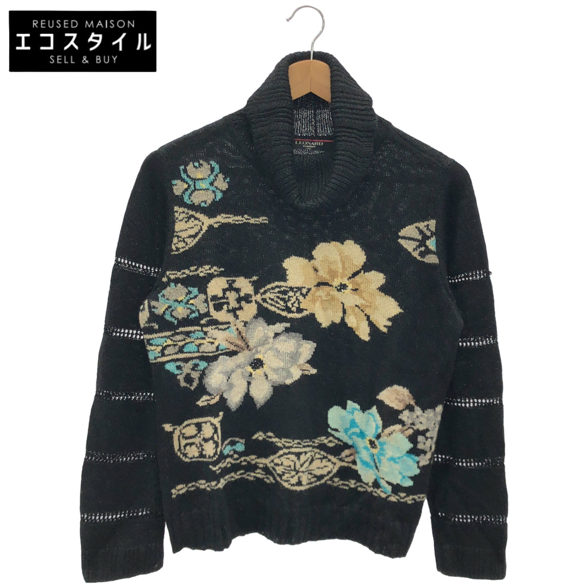LEONARD レオナール 0347410 ブラック モヘア 花柄 ニット トップス