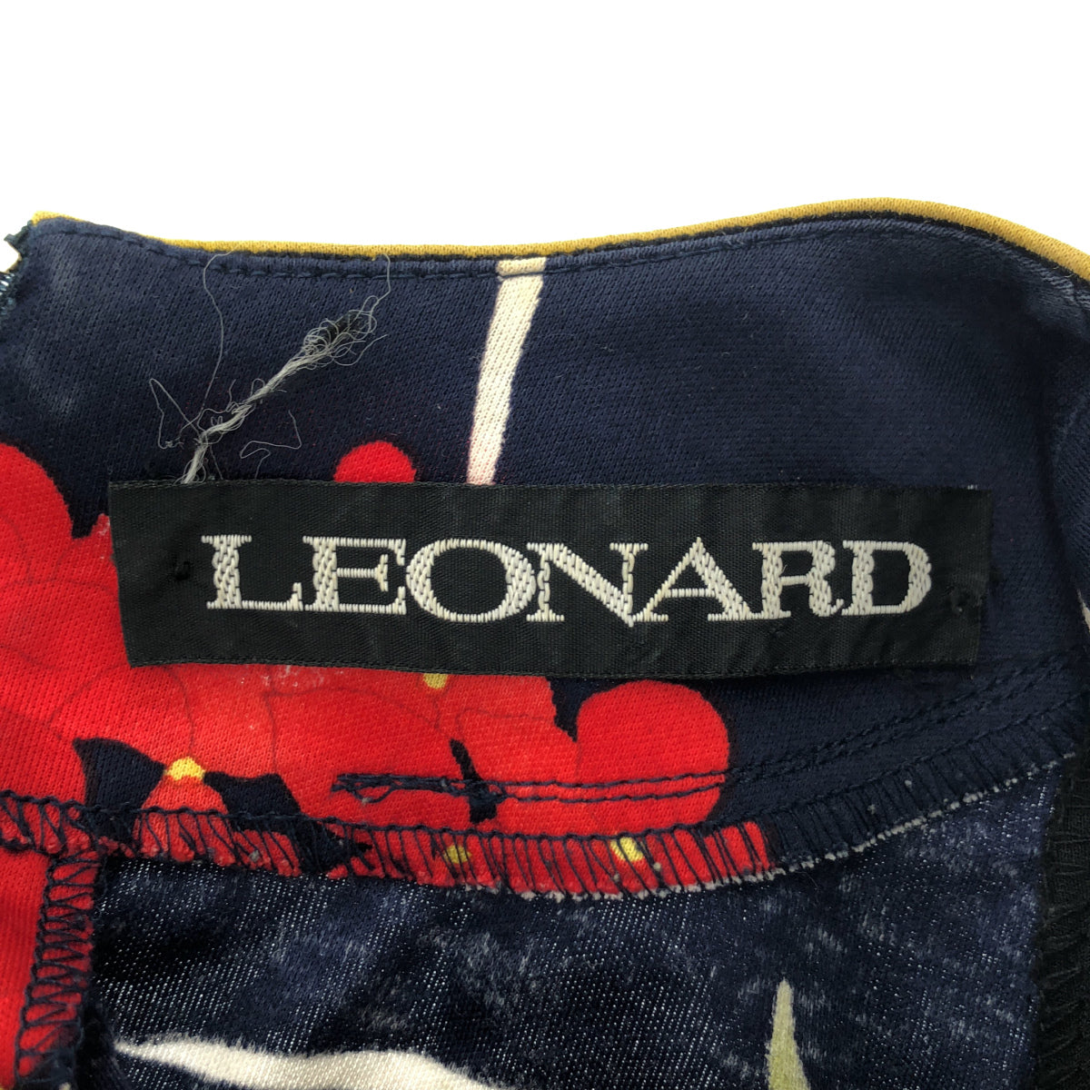 LEONARD レオナール ネイビー コットン 花柄 ベルト付き ワンピース ワンピース