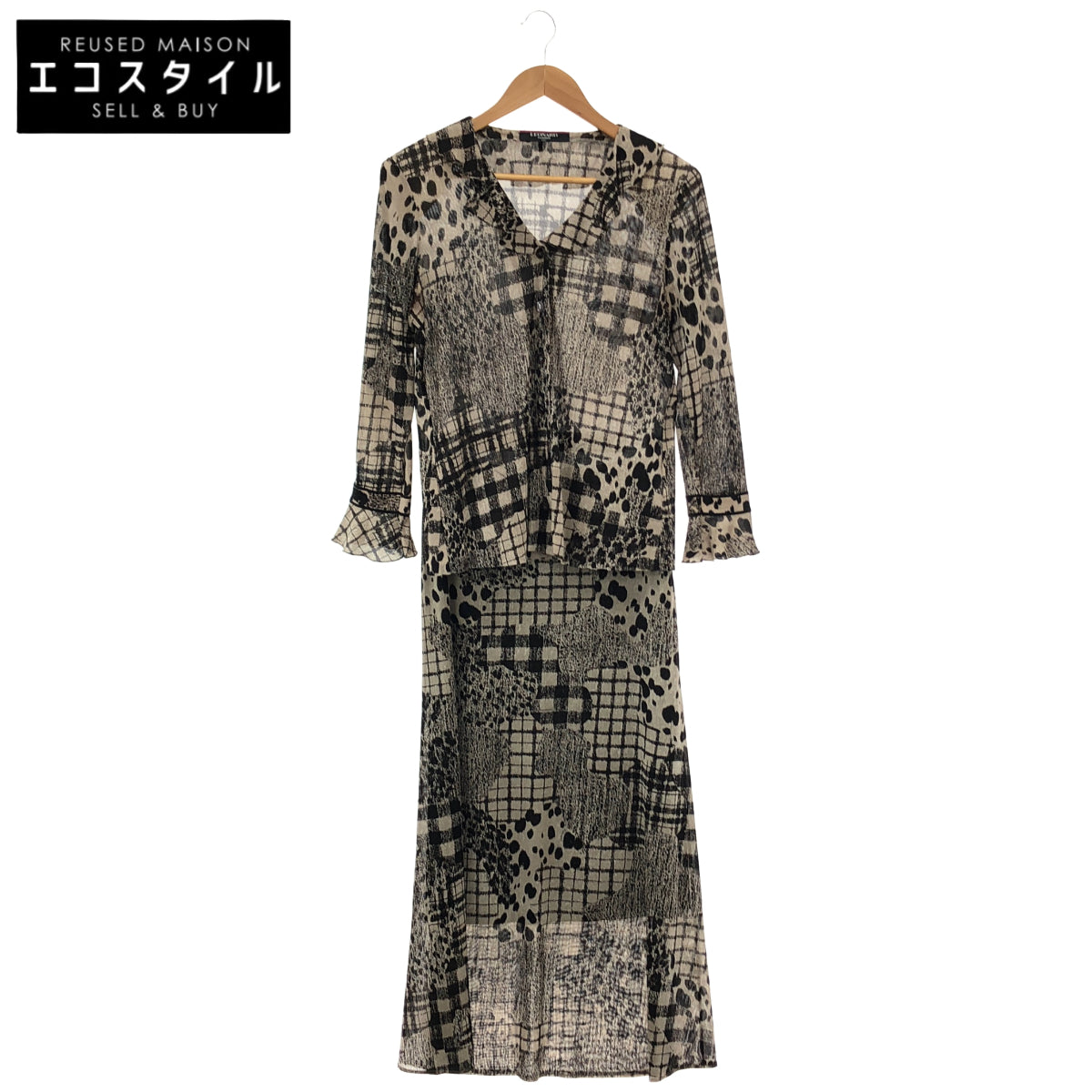 LEONARD レオナール 0169510/0162510 ベージュ×ブラック 総柄 カンカン ジャケット スカート セットアップ 2点 スーツ セットアップ