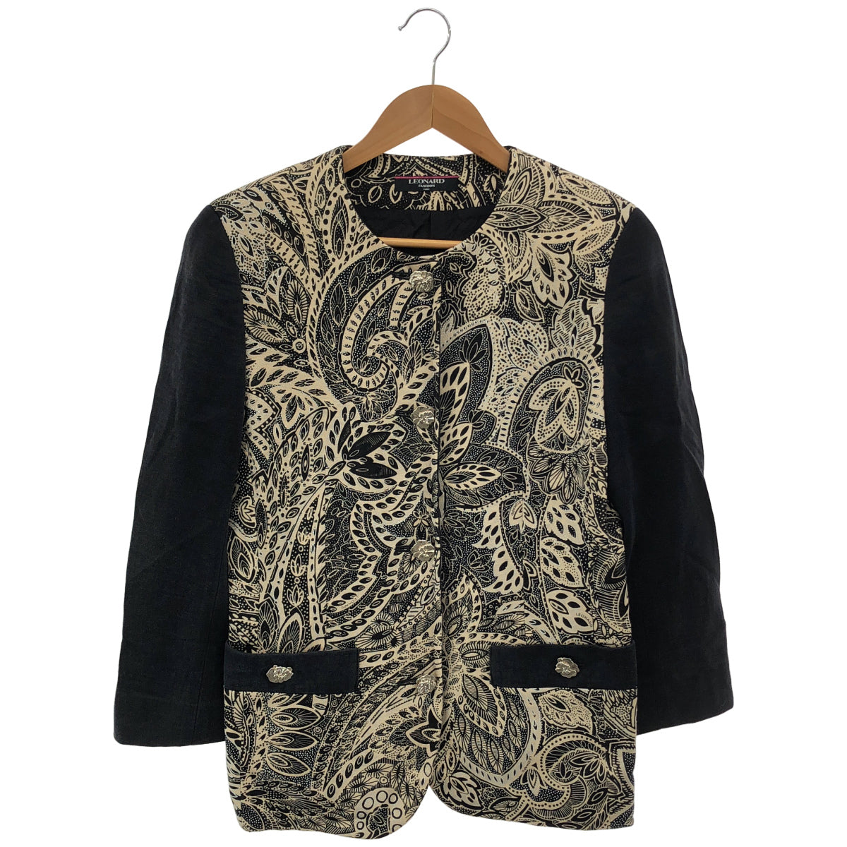 LEONARD Leonard Beige×Black Collarless Jacket Jacket
