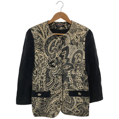 LEONARD Leonard Beige×Black Collarless Jacket Jacket